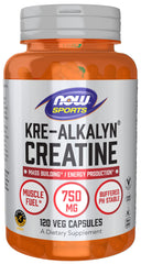 NOW Foods Kre-Alkalyn Creatine 750 mg bottle for easy daily supplementation.