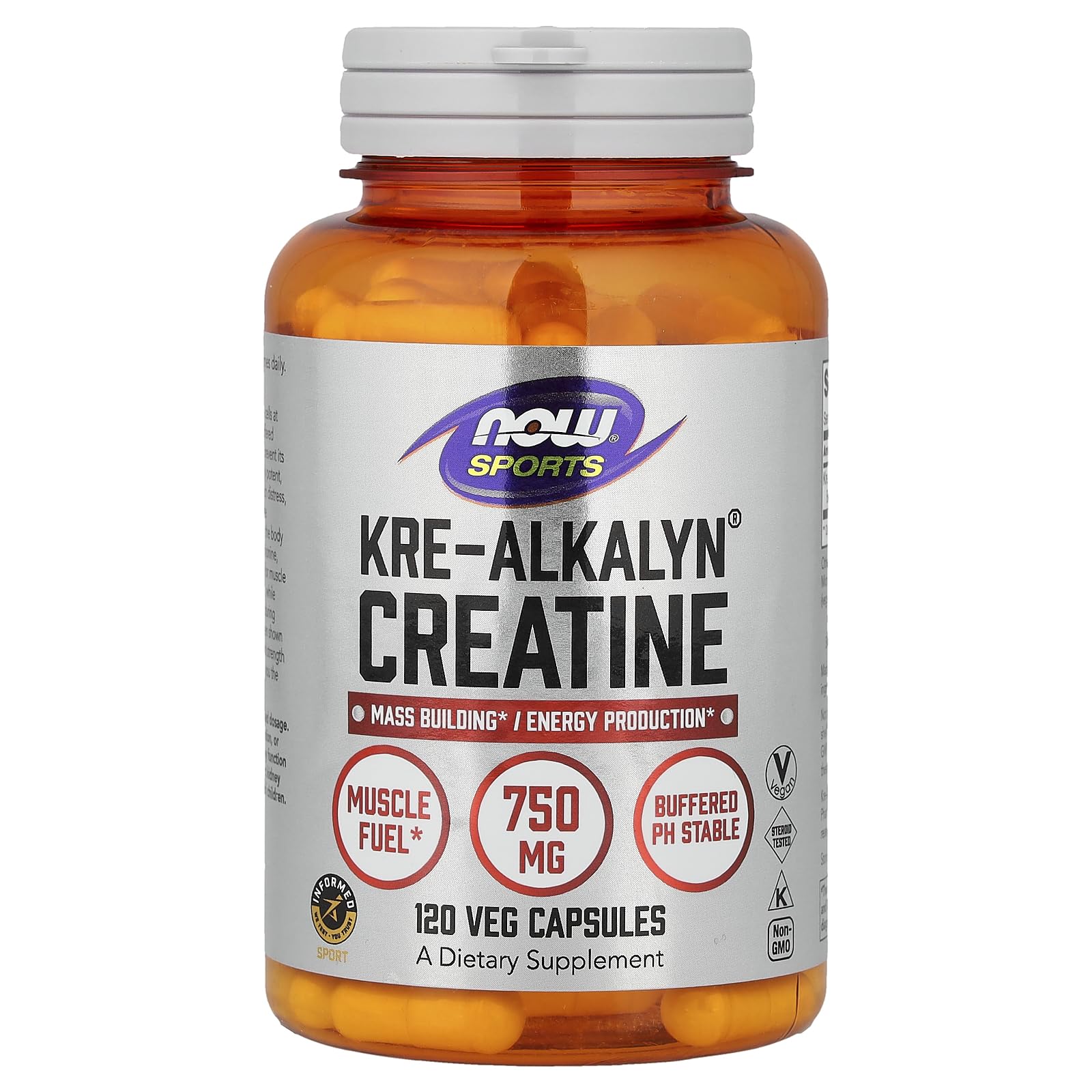 NOW Foods Kre-Alkalyn Creatine workout action shot conveys performance support.