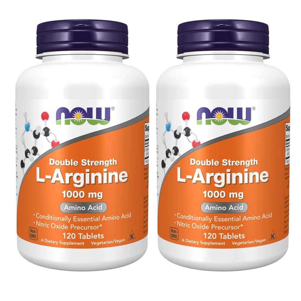 NOW Foods L-Arginine 1000 mg bottle front view, nitric oxide precursor for vascular support