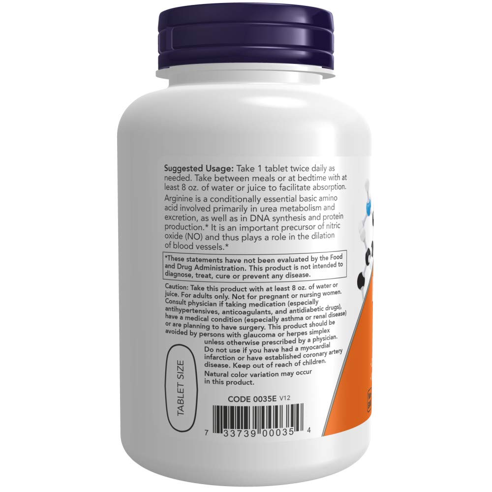 NOW Foods L-Arginine 1000 mg non-GMO label, quality you can trust