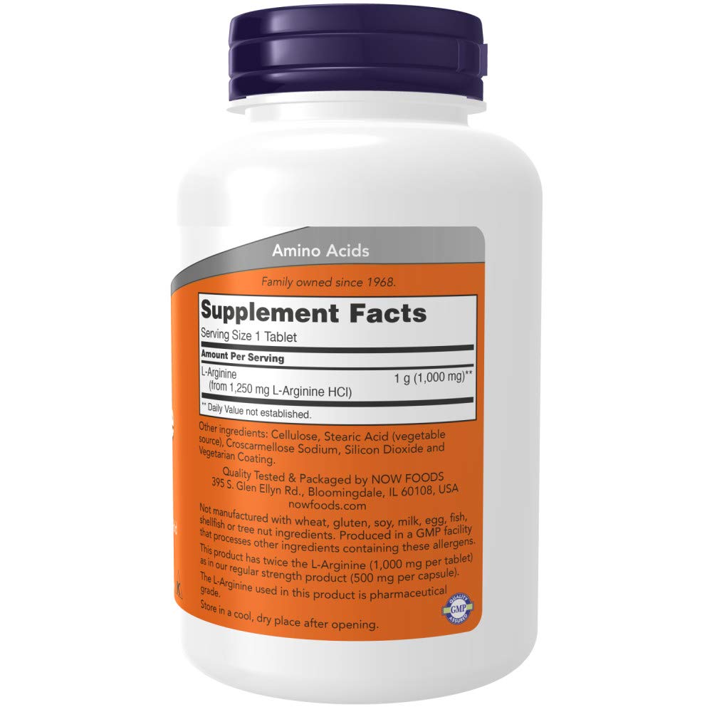 NOW Foods L-Arginine 1000mg tablets top view for daily use