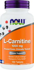 NOW Foods L-Carnitine 1000mg tablets close-up highlighting energy support