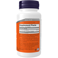 NOW Foods L-Carnitine 500mg capsules being poured highlights simple daily energy aid.