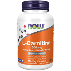 NOW Foods L-Carnitine bottle front view shows vegan non-GMO wellness support