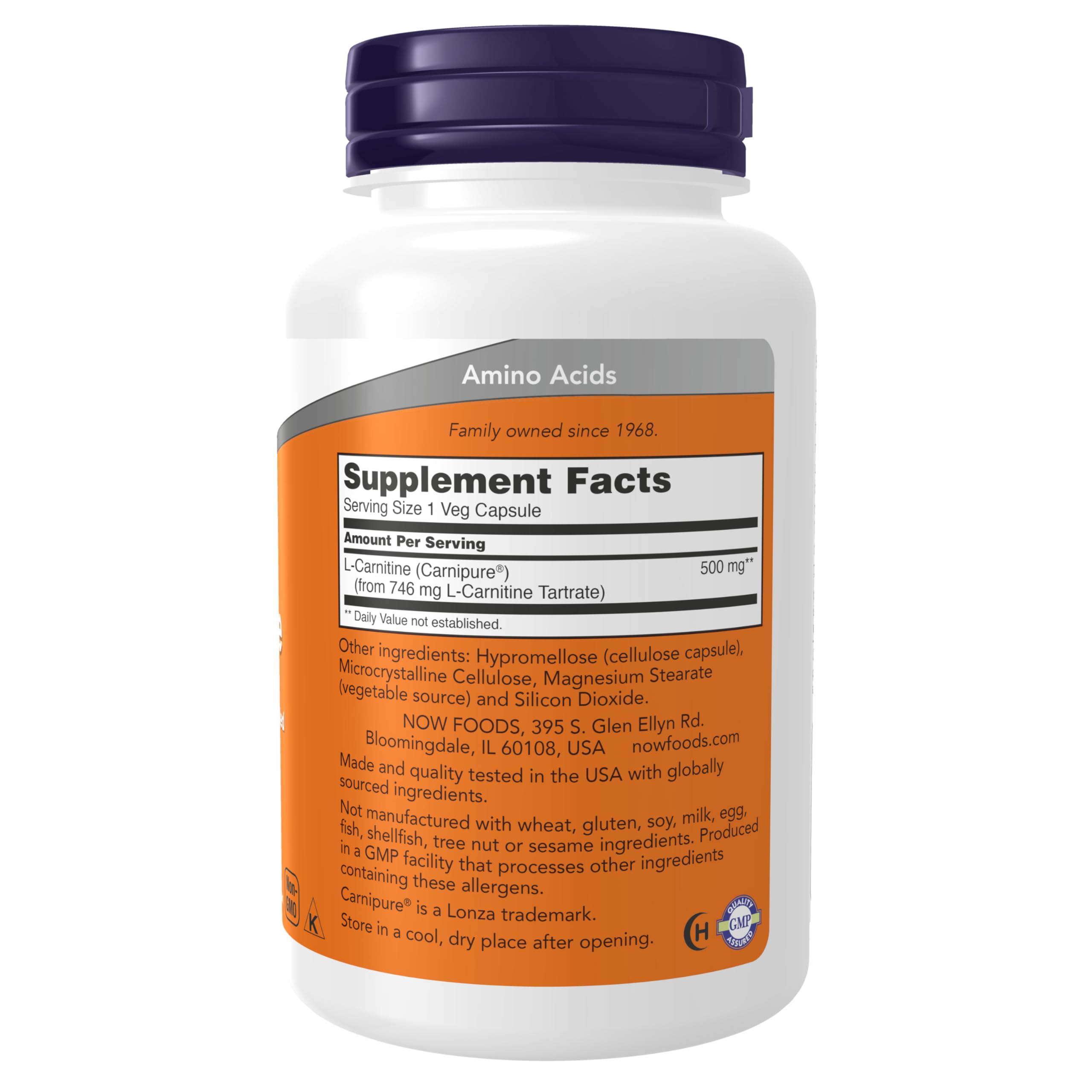 NOW Foods L-Carnitine capsules closeup showcases vegetarian formula.