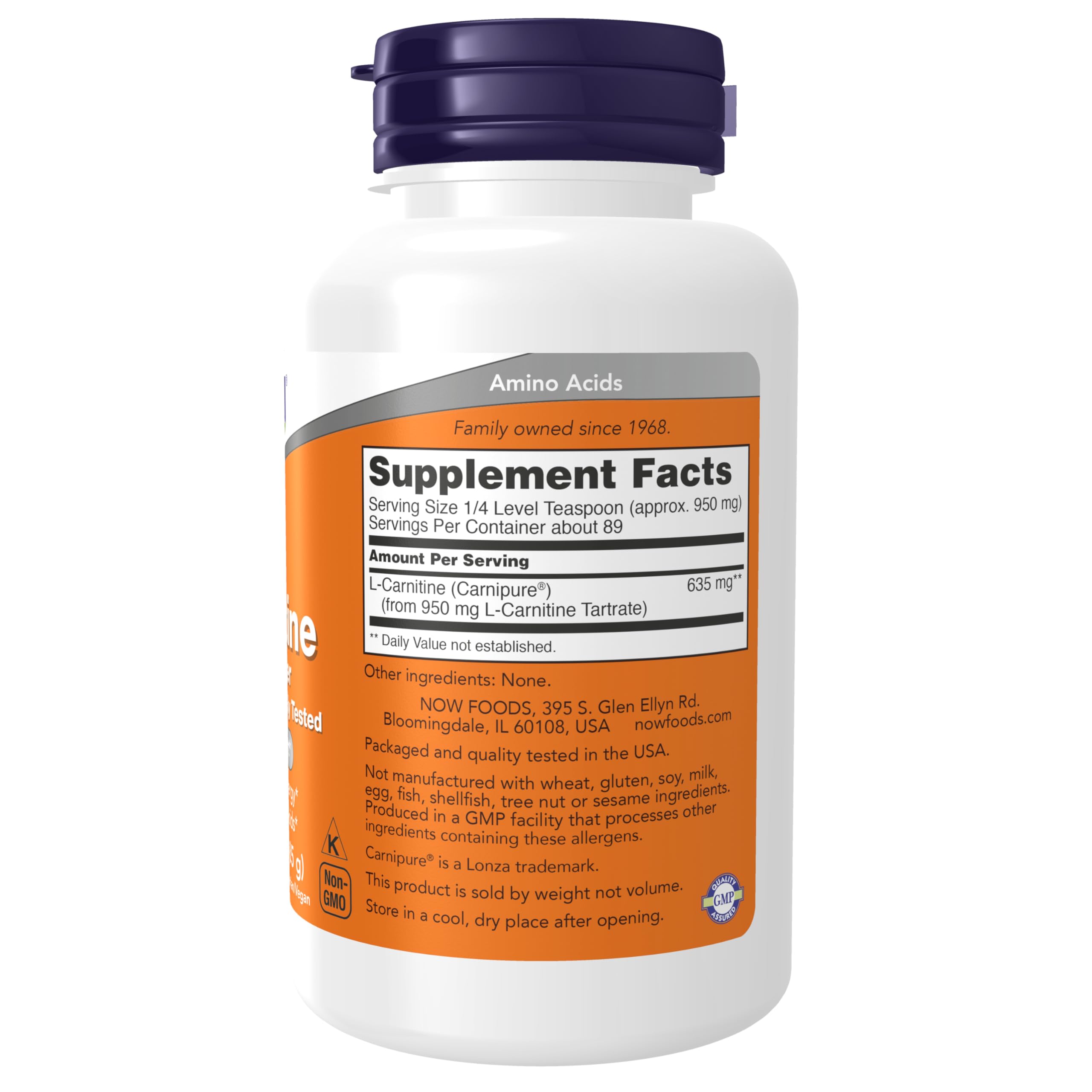 NOW Foods L-Carnitine powder scoop ready to mix for daily use.