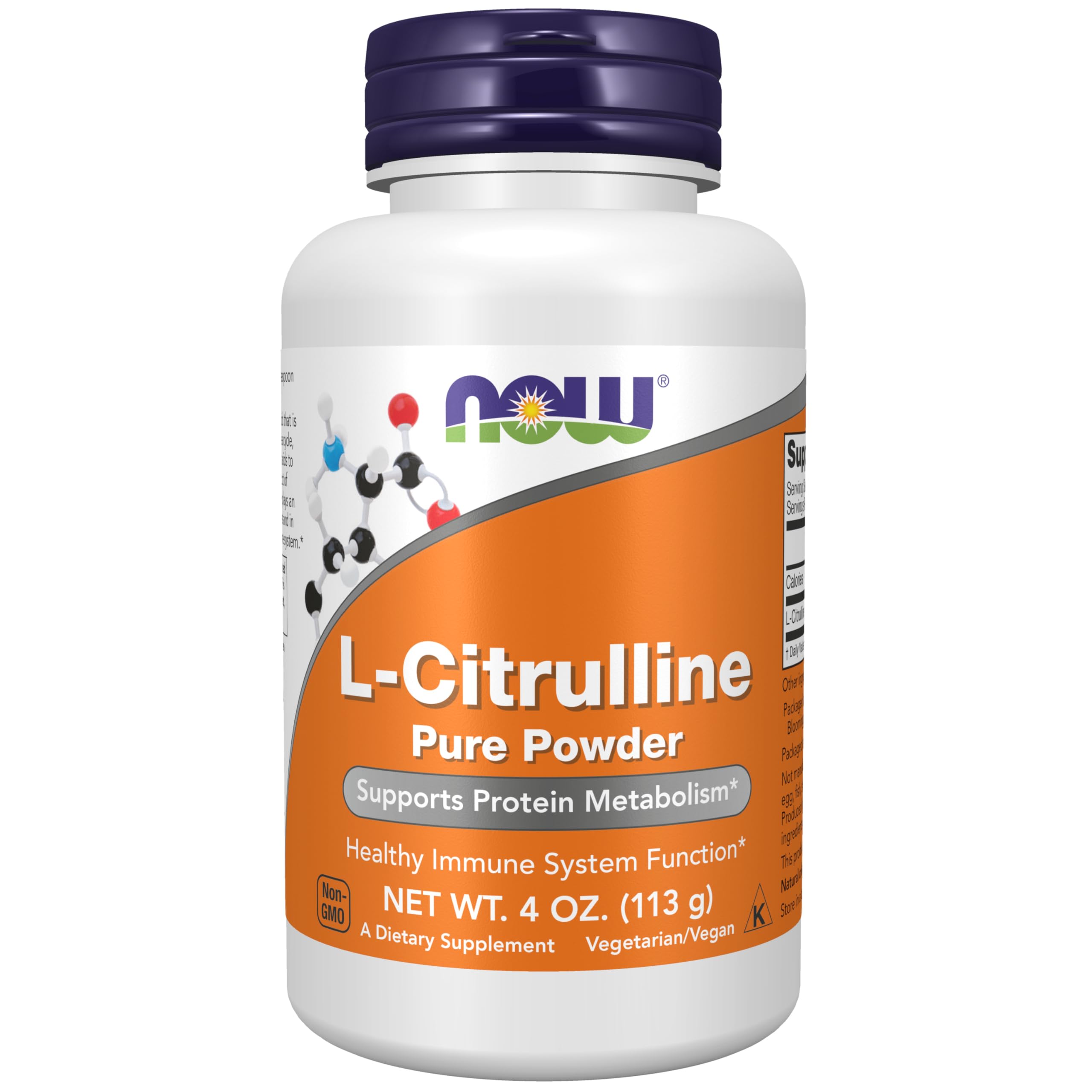 NOW Foods L-Citrulline Pure Powder bottle for protein metabolism support