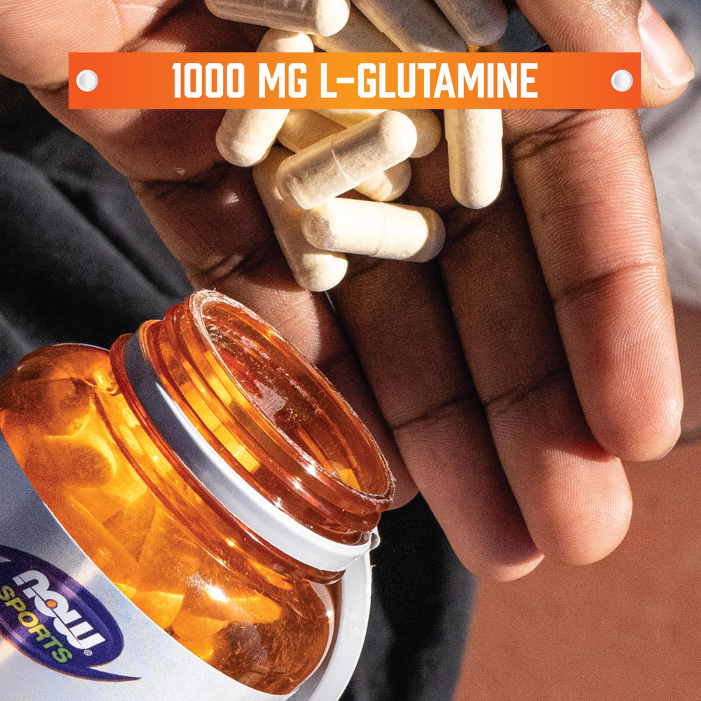 NOW Foods L-Glutamine label emphasizes GMP certification