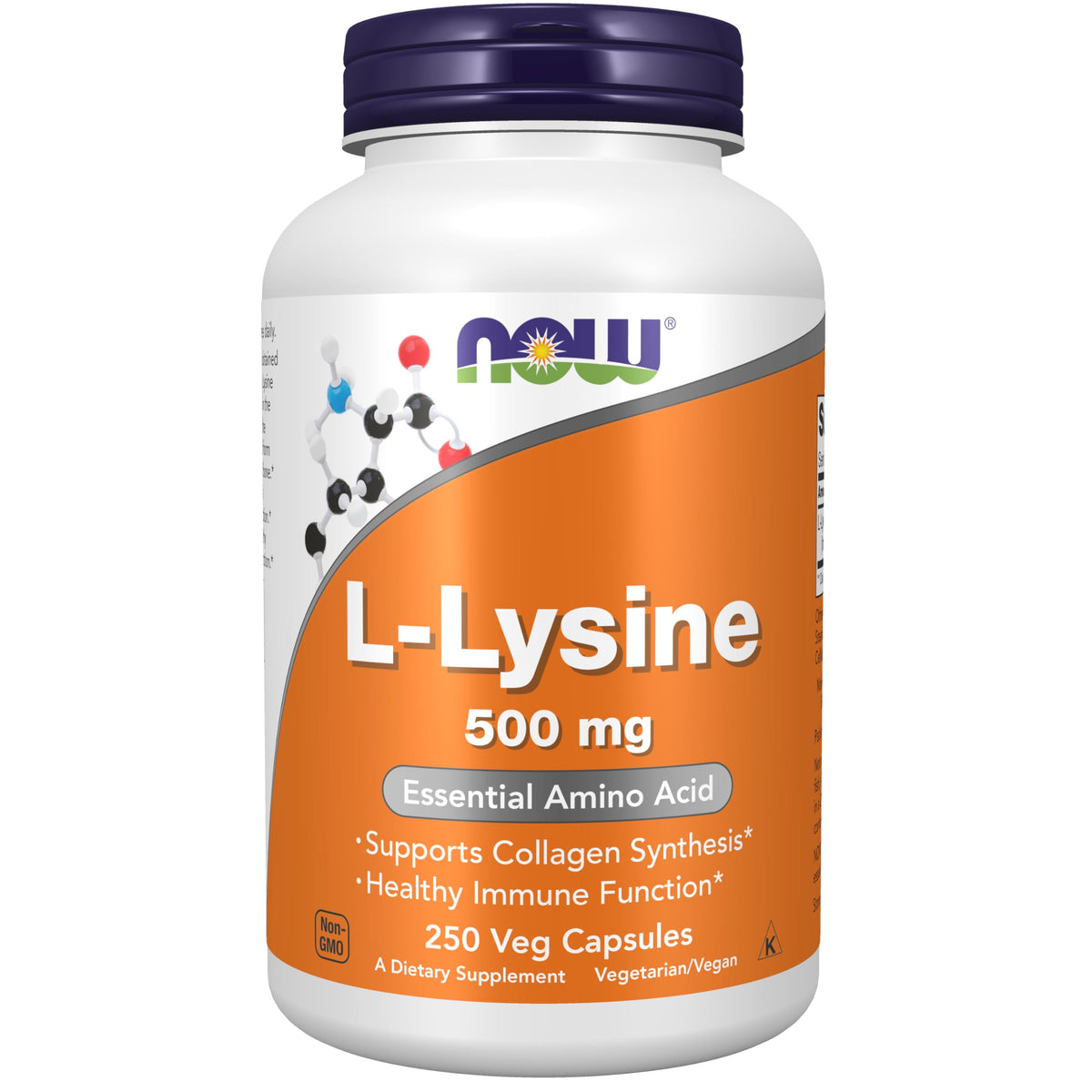 NOW Foods L-Lysine 500 mg bottle highlighting essential amino acid for membrane health