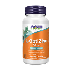 NOW Foods L-OptiZinc 30 mg bottle with capsules for immune support