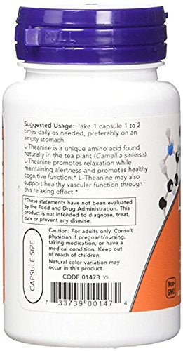 NOW Foods L-Theanine ingredients label with inositol for brain support