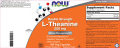 NOW Foods L-Theanine with Inositol highlight, emphasizing enhanced balance for focus.