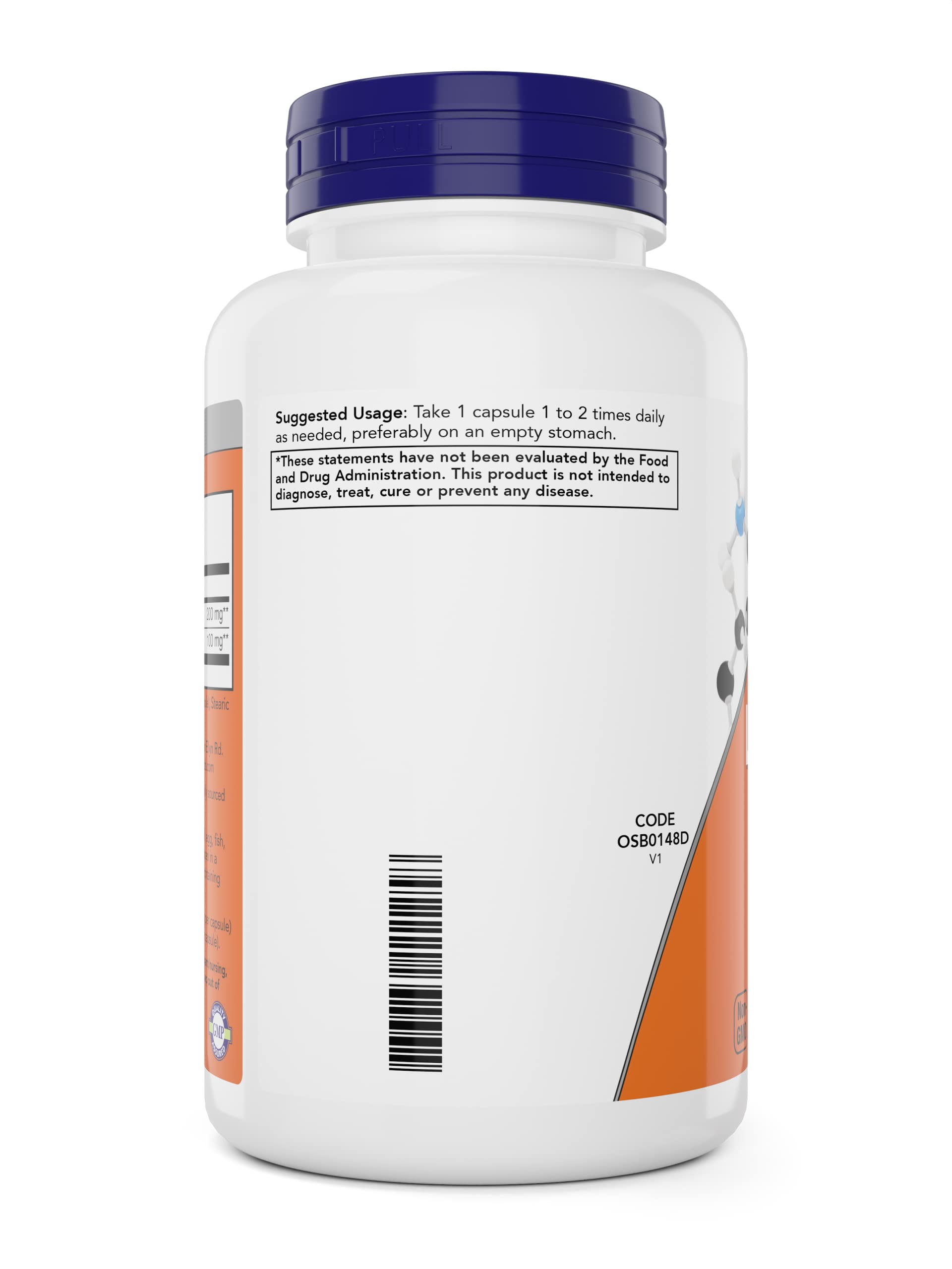 NOW Foods L-Theanine label detail with dosage and ingredients clearly visible.