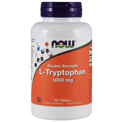 NOW Foods L-Tryptophan tablet with water during an evening routine for relaxation.