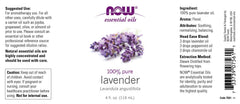 NOW Foods Lavender Oil bottle pour for diffusing and bath use.