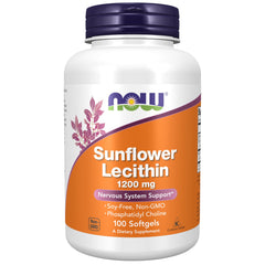 NOW Foods Lecitina de girasol 1200 mg en botella para apoyar funciones celulares.