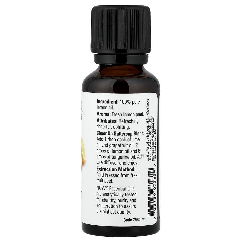NOW Foods Lemon Essential Oil in diffuser demonstrates uplifting citrus scent.