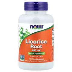 NOW Foods Licorice Root 450mg bottle for daily herbal use.