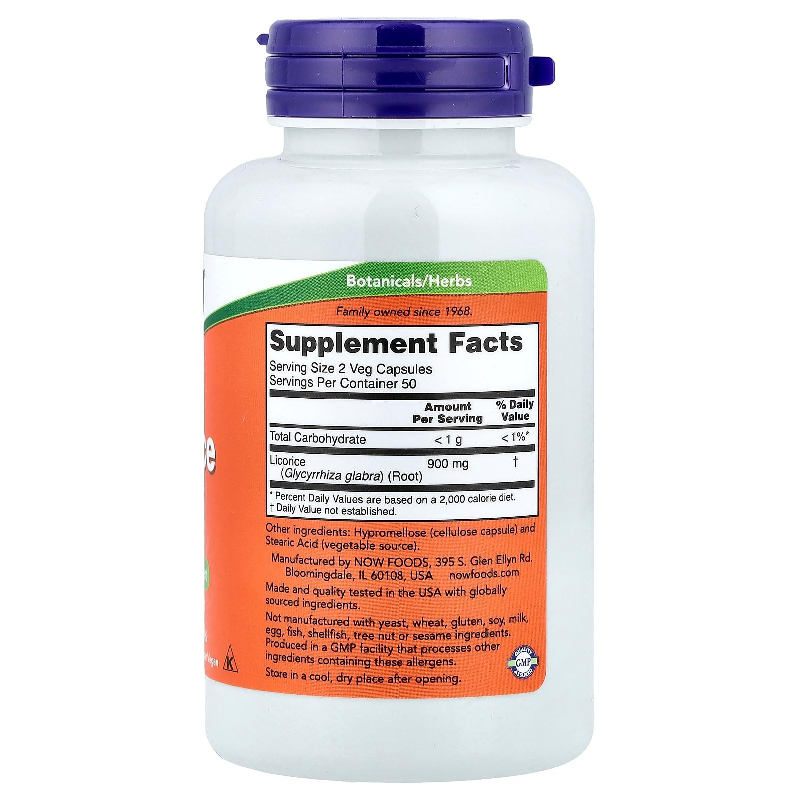NOW Foods Licorice Root capsules on display for everyday use.