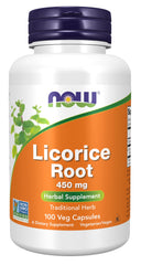 NOW Foods Licorice Root capsules bottle offering traditional herb support for daily wellness.