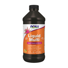 NOW Foods Liquid Multi bottle with tropical orange flavor for easy daily intake.