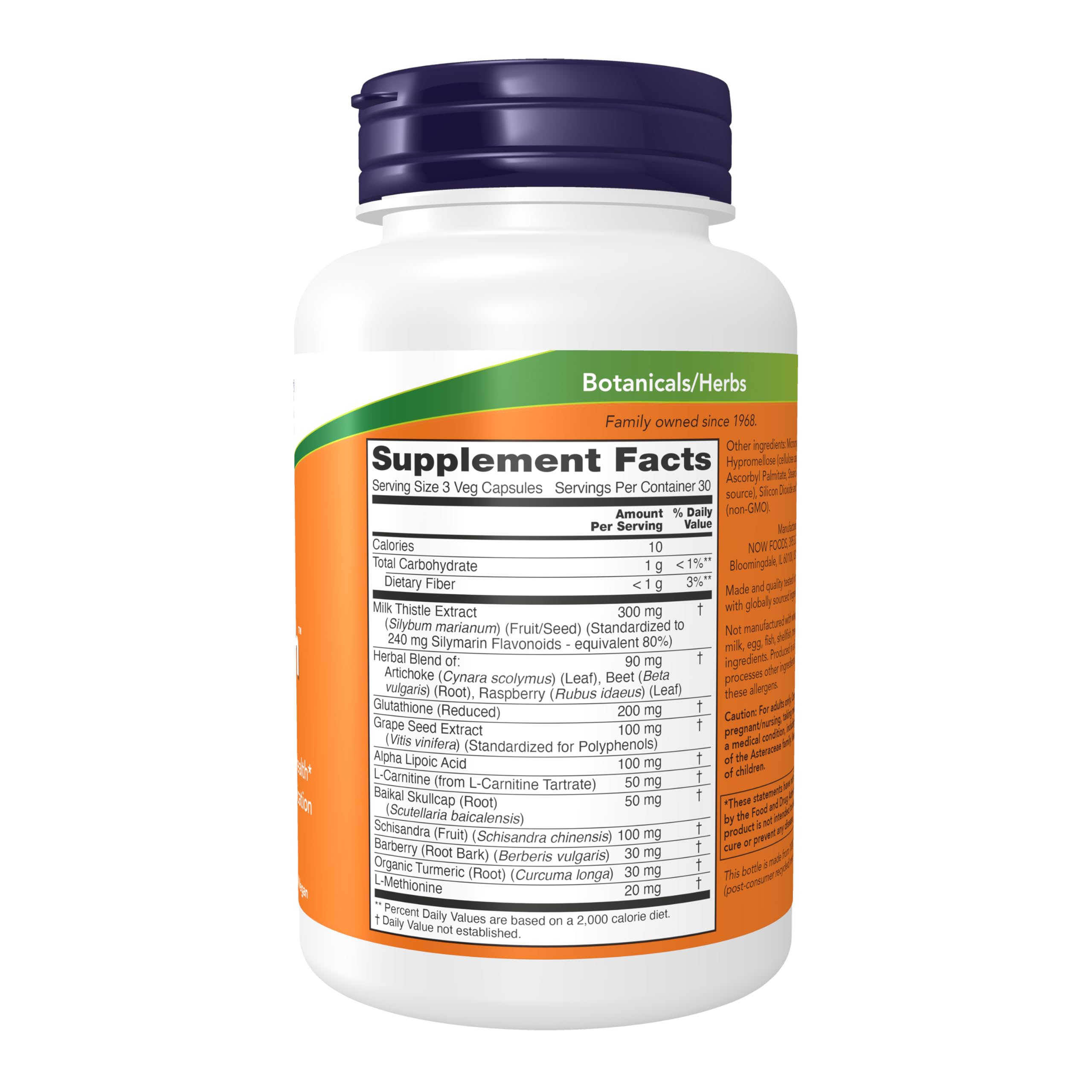 NOW Foods Liver Refresh capsules reveal the herbal-enzyme blend for detox support.