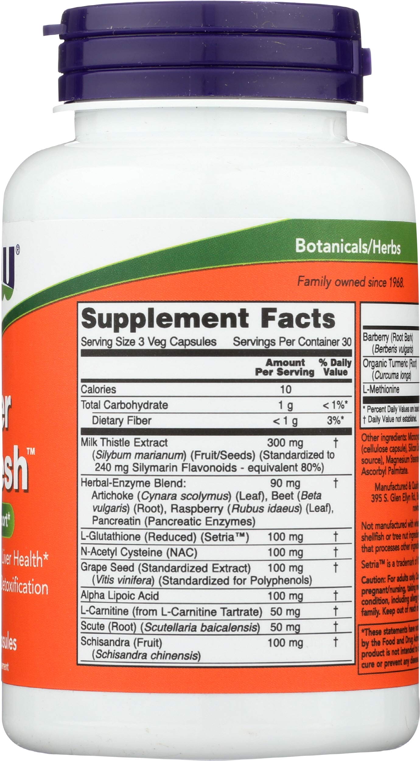 NOW Foods Liver Refresh serving size panel helps plan a daily regimen.