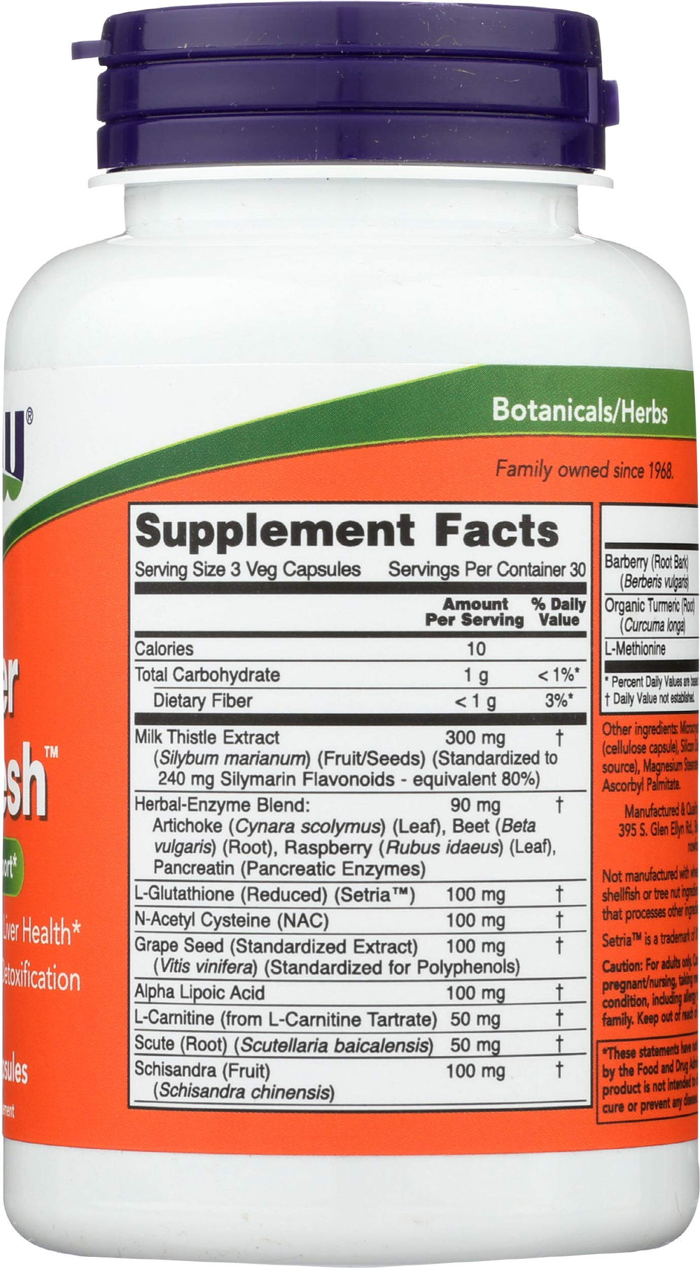 NOW Foods Liver Refresh serving size panel helps plan a daily regimen.