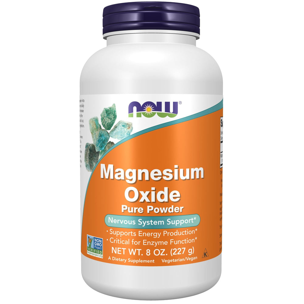 NOW Foods Magnesio Óxido, botella lista para uso diario y soporte energético.