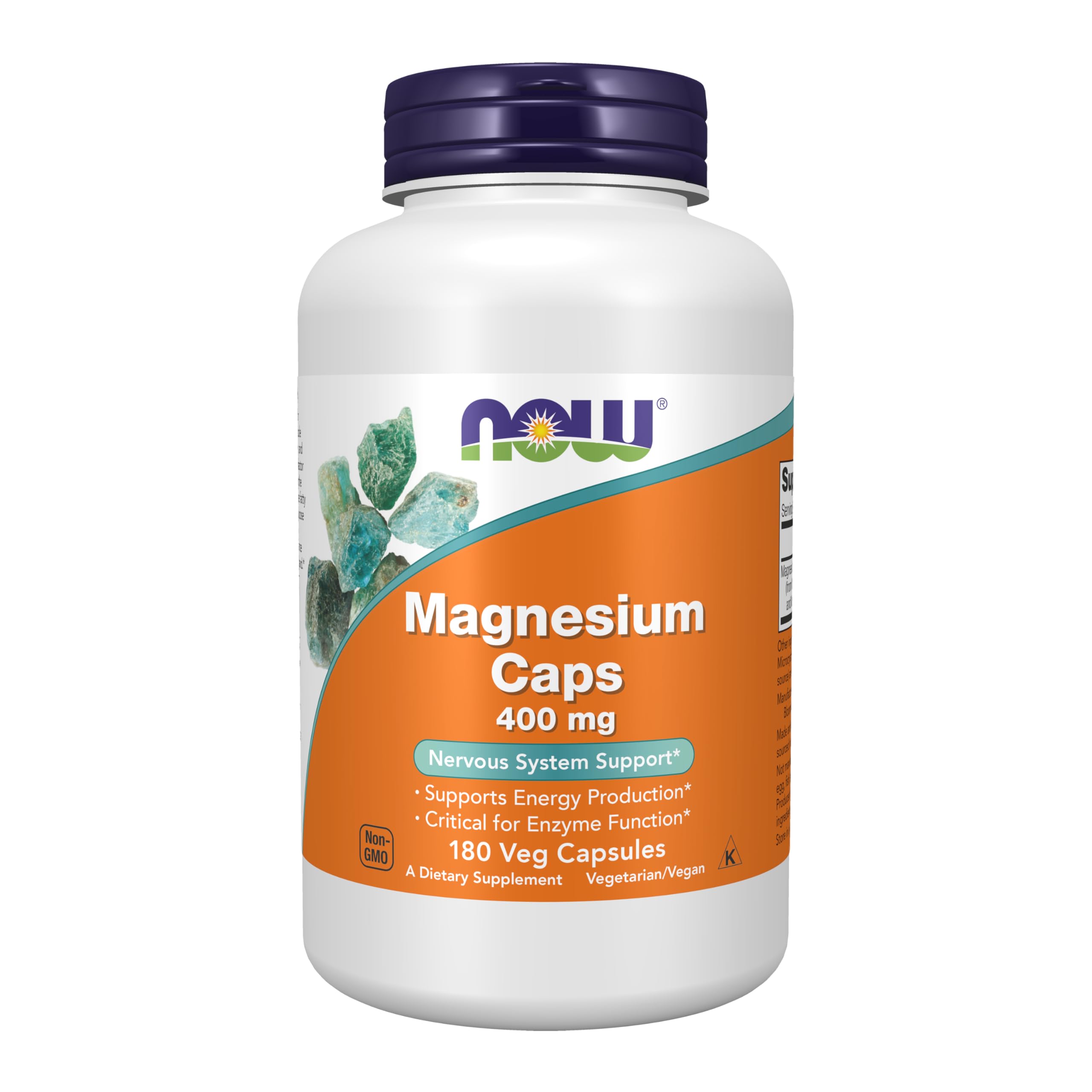 NOW Foods Magnesium 400 mg capsules close-up showing daily energy support