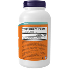 NOW Foods Magnesium Citrate bottle label shows certifications and ingredients.