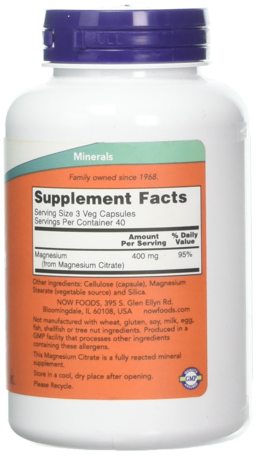 NOW Foods Magnesium Citrate caps close-up of capsules for easy daily intake.