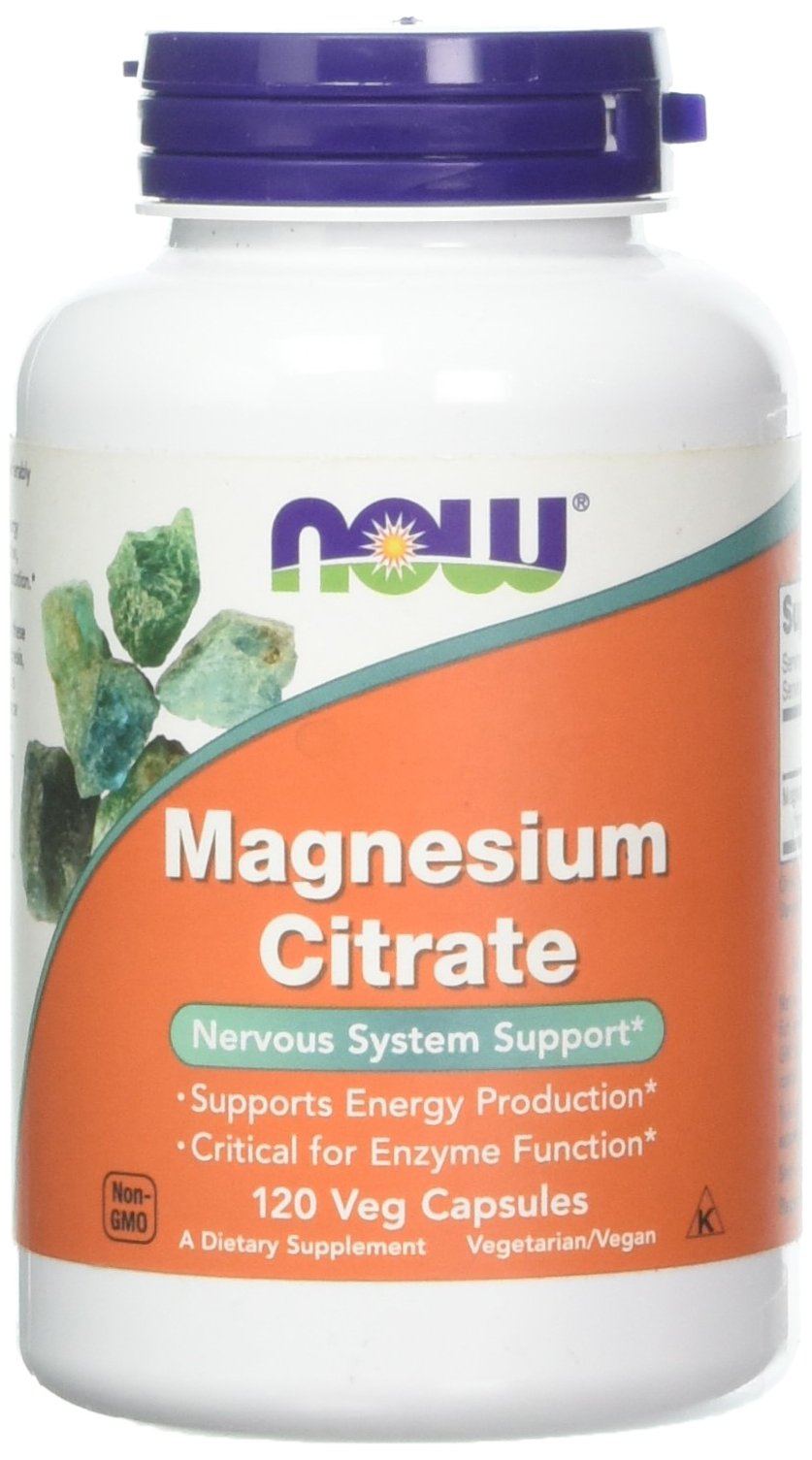 NOW Foods Magnesium Citrate caps two-pack front view, convenient daily supplement for energy support.