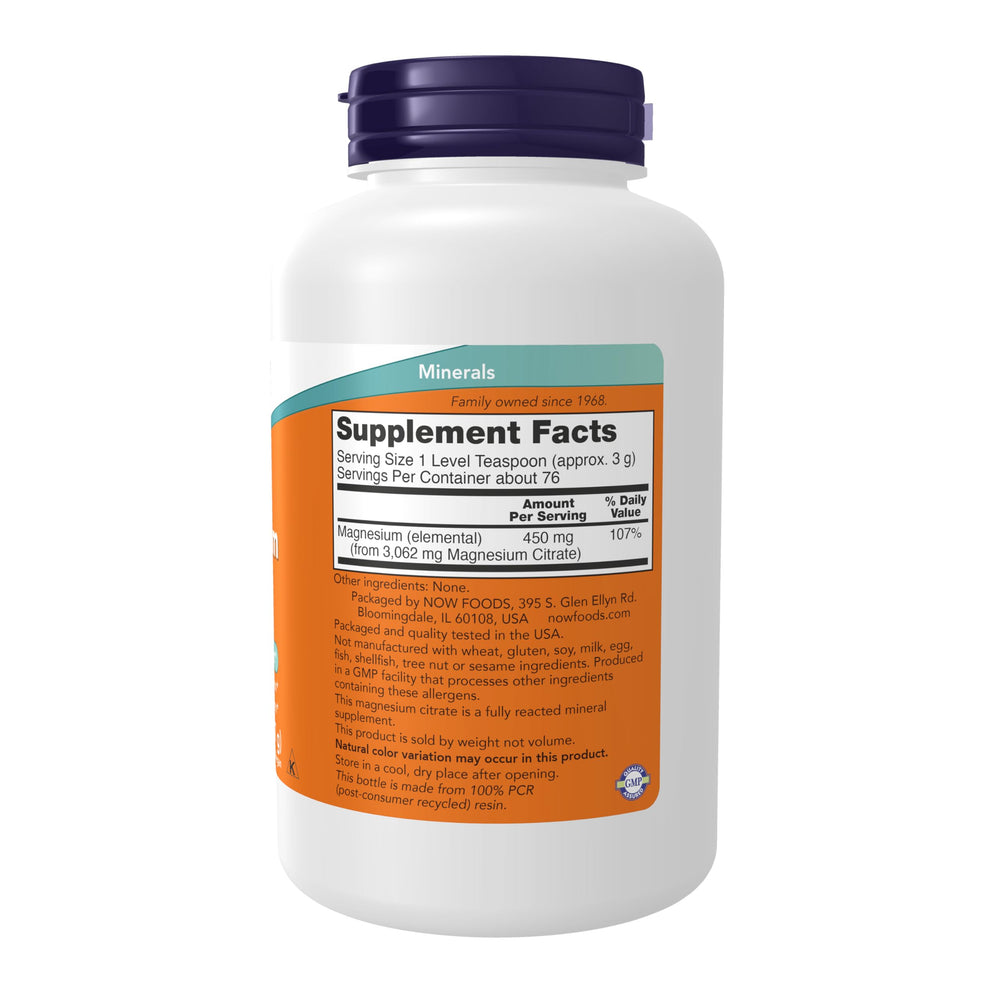 NOW Foods Magnesium Citrate Powder scoop beside bottle for easy serving