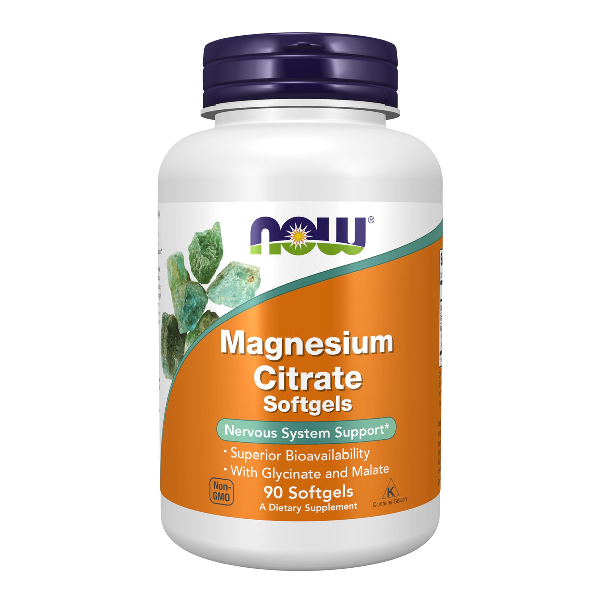 NOW Foods Magnesium Citrate softgels bottle demonstrates easy daily supplementation for energy support.