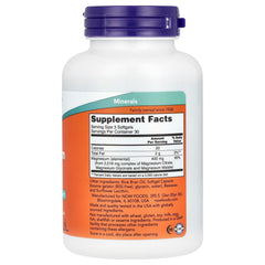 NOW Foods Magnesium Citrate softgels back view of pack, supports routine magnesium intake.