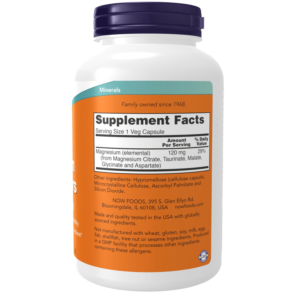 NOW Foods Magnesium Transporters capsules arranged for daily mineral support.