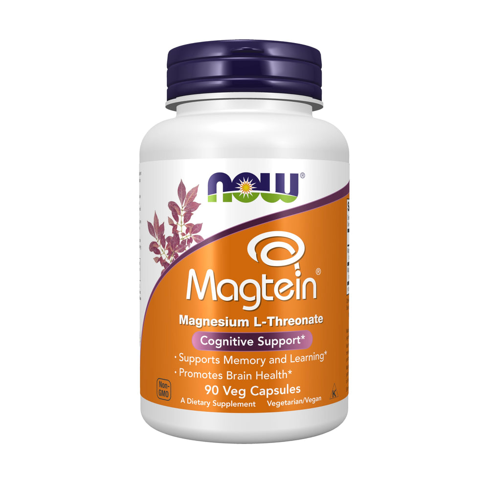 NOW Foods Magtein bottle front view with label and dosage information