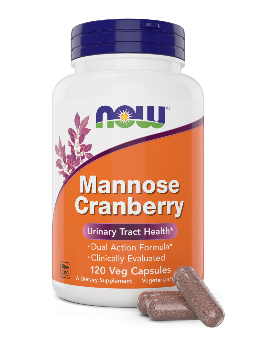 NOW Foods Mannose Cranberry bottle cap close-up for easy daily UT support.