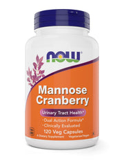 NOW Foods Mannose Cranberry packaging box on a neutral surface