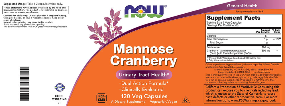 NOW Foods Mannose Cranberry sustainability note about tree planting