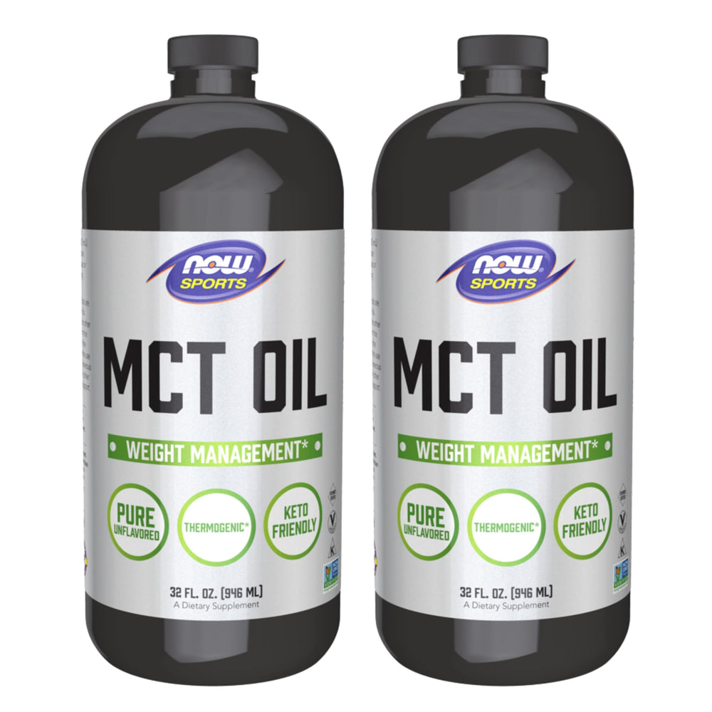 NOW Foods MCT Oil bottle with pour spout for easy drinks and dressings.