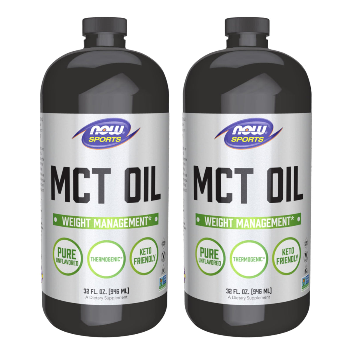 NOW Foods MCT Oil bottle with pour spout for easy drinks and dressings.