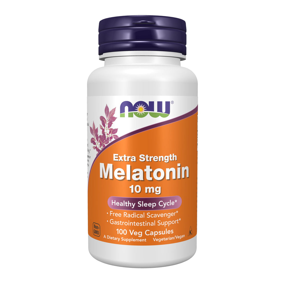 NOW Foods Melatonin 10 mg bottle for restful sleep support.