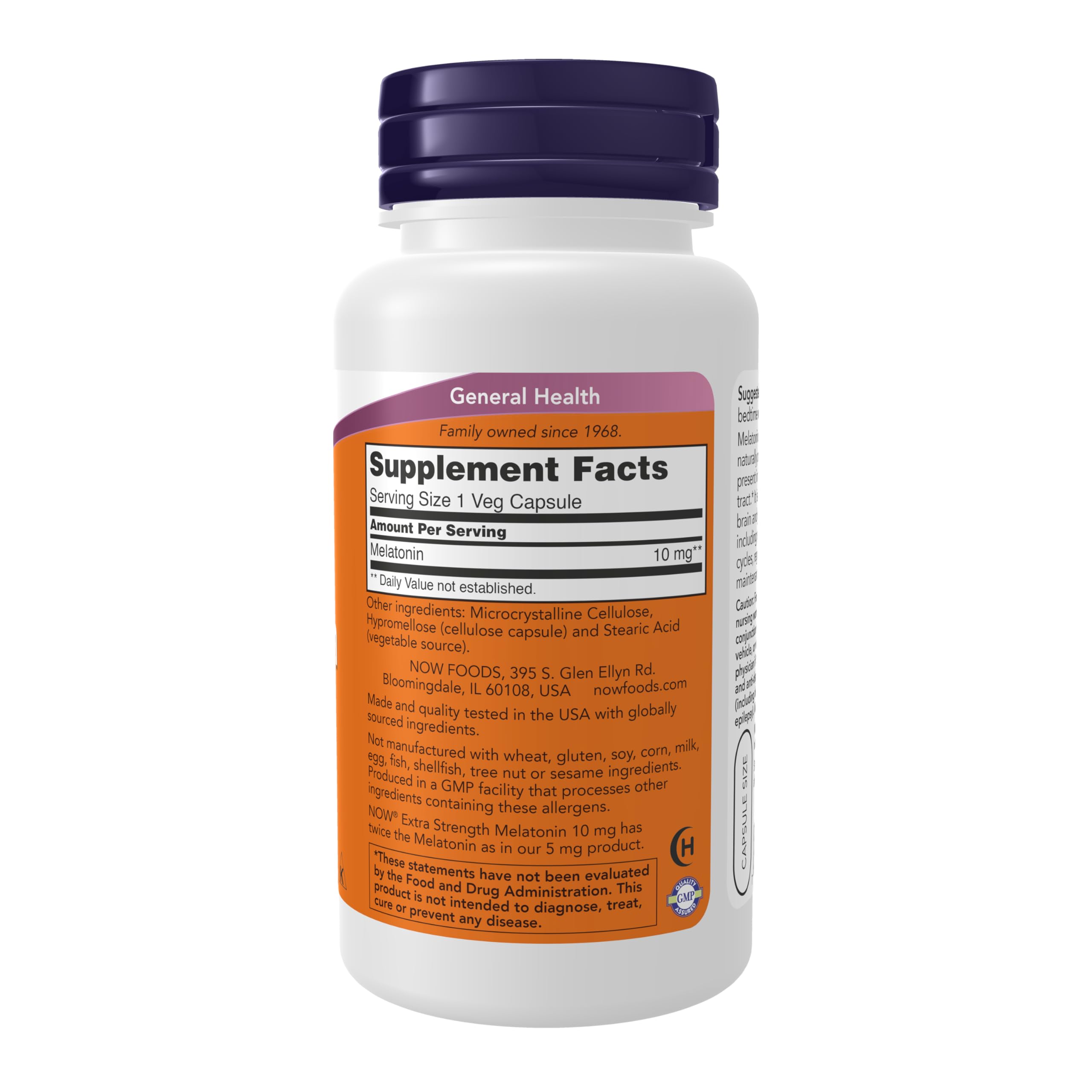 NOW Foods Melatonin 10 mg capsules for overnight rest.