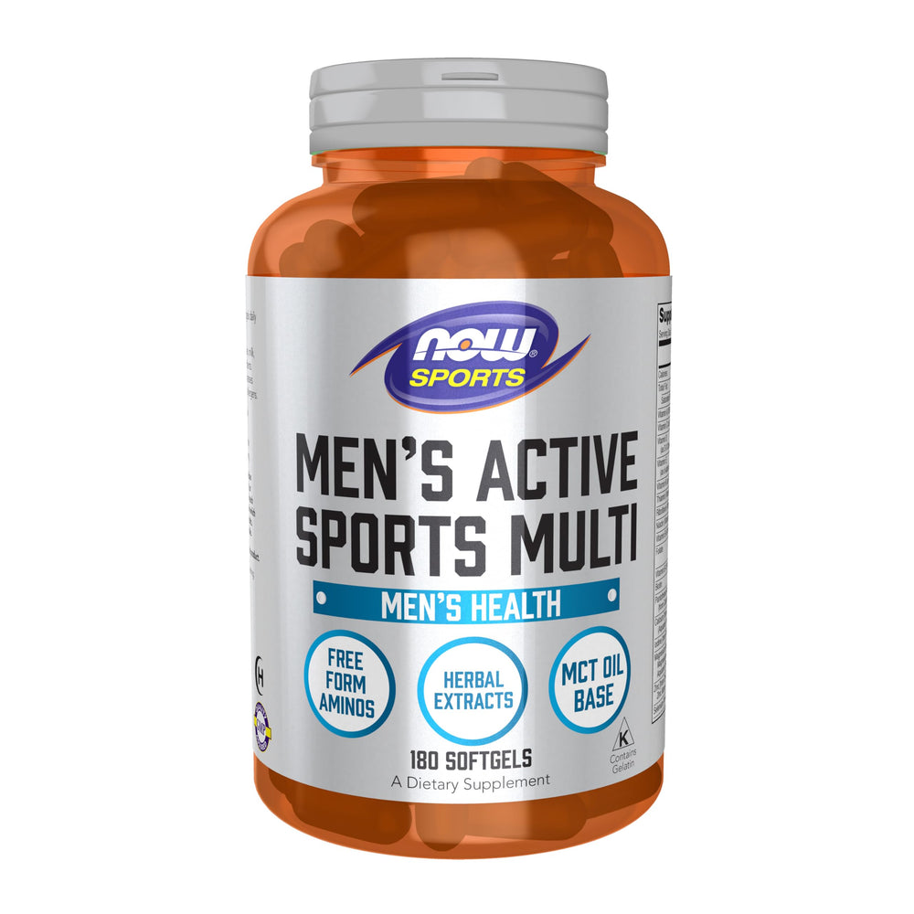 NOW Foods Men's Extreme Sports Multi bottle for daily athletic nutrition and recovery support.