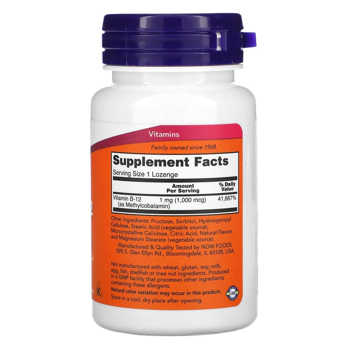 NOW Foods Methyl B-12 1000mcg bottle and label, easy daily vitamin support.