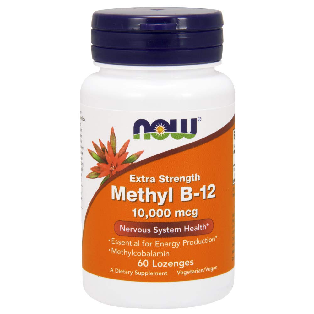 NOW Foods Methyl B-12 lozenges bottle shows high potency for energy support