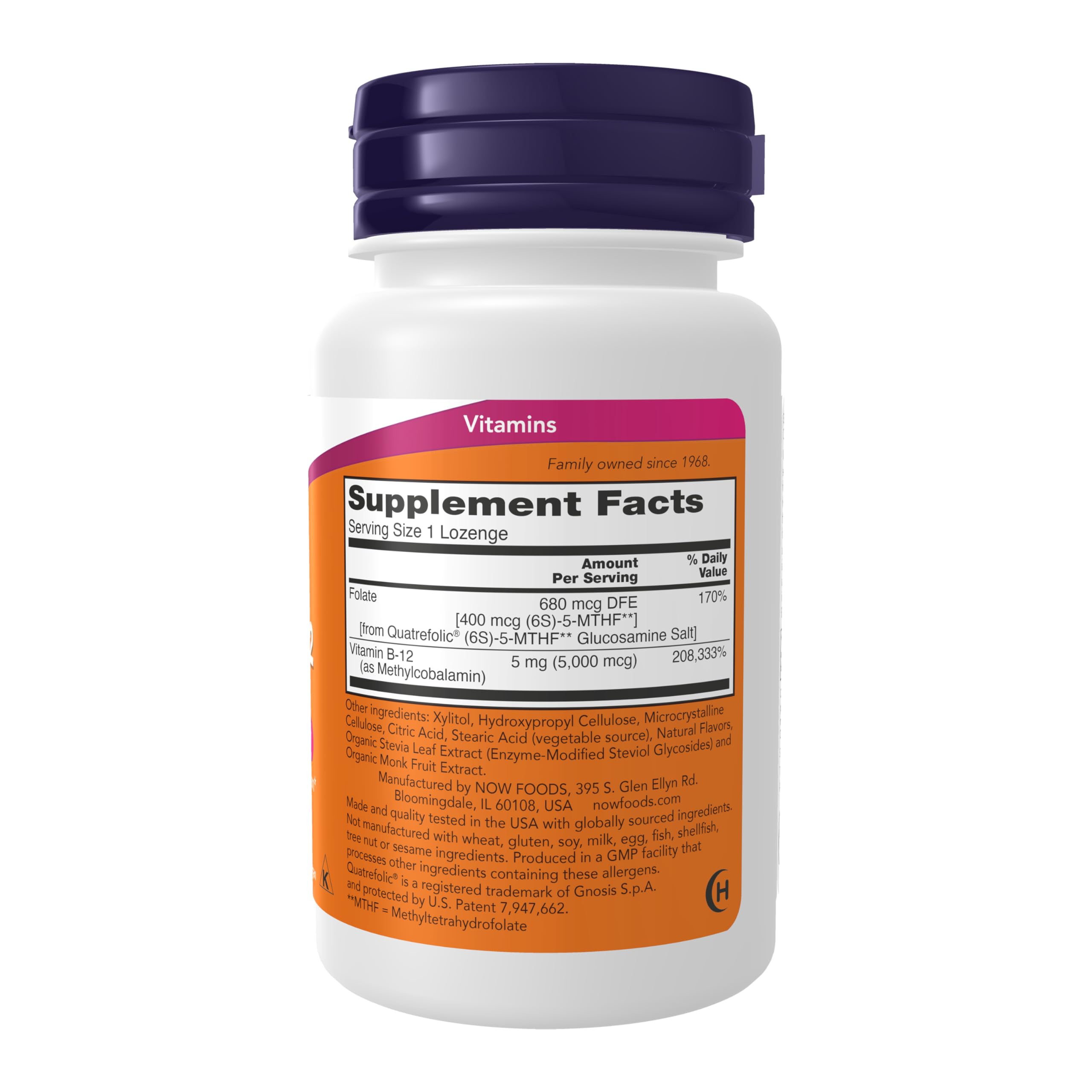 NOW Foods Methyl B-12 lozenges packaging shows vegan and kosher certifications