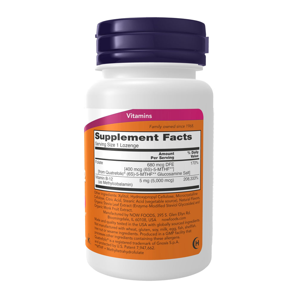 NOW Foods Methyl B-12 lozenges packaging shows vegan and kosher certifications